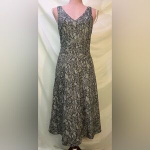 J Crew 100% Cotton Black Gray Floral Lace Pattern Sleeveless Midi Dress Size 6